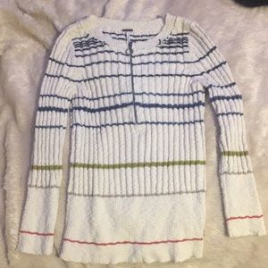 Free People Front Zip Striped White Multi Sweater